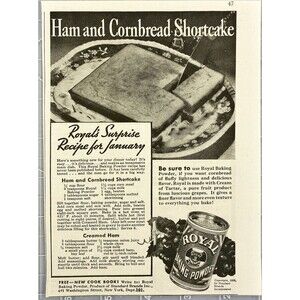 Royal Baking Powder "Ham and Cornbread Shortcake Recipe" Vintage Print Ad 1936